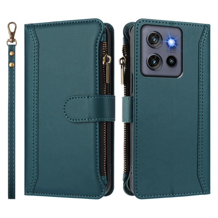 For Motorola Edge 50 Neo 5G Global Magnetic Closure 9 Card Slots Zipper Leather Case with Hand Strap