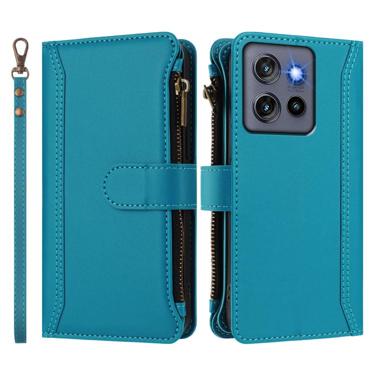 For Motorola Edge 50 Neo 5G Global Magnetic Closure 9 Card Slots Zipper Leather Case with Hand Strap