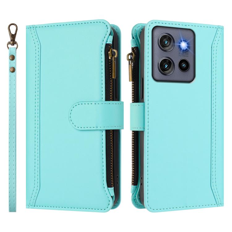 For Motorola Edge 50 Neo 5G Global Magnetic Closure 9 Card Slots Zipper Leather Case with Hand Strap