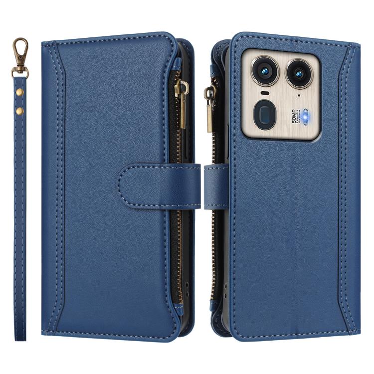 For Motorola Edge 50 Ultra 5G Global Magnetic Closure 9 Card Slots Zipper Leather Case with Hand Strap