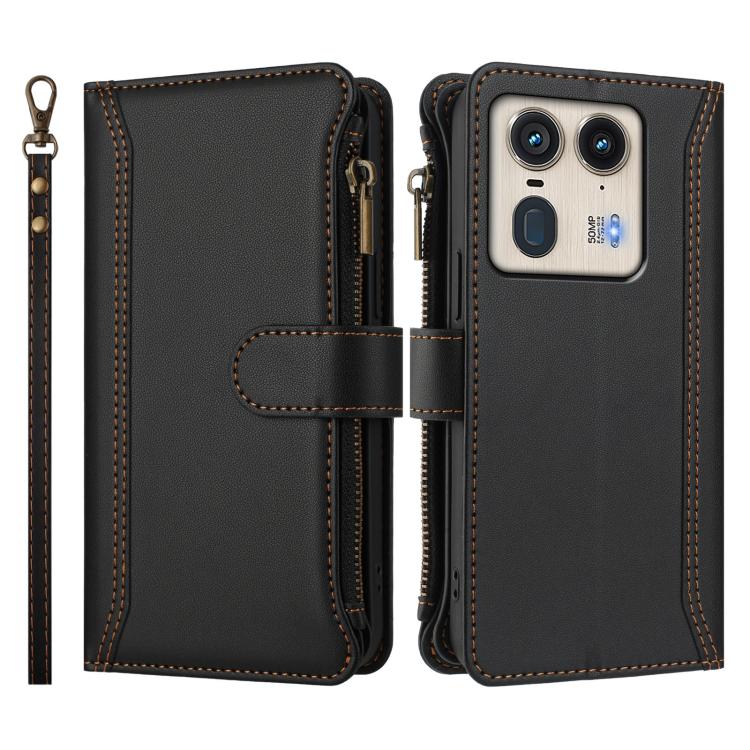 For Motorola Edge 50 Ultra 5G Global Magnetic Closure 9 Card Slots Zipper Leather Case with Hand Strap