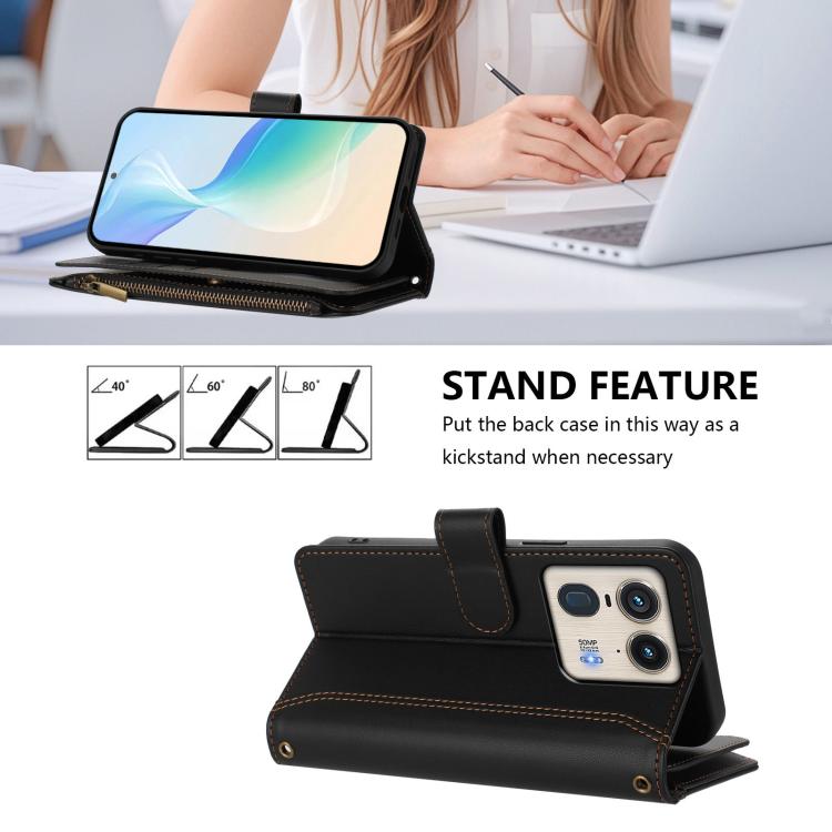 For Motorola Edge 50 Ultra 5G Global Magnetic Closure 9 Card Slots Zipper Leather Case with Hand Strap