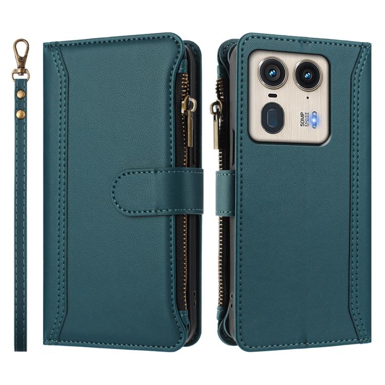 For Motorola Edge 50 Ultra 5G Global Magnetic Closure 9 Card Slots Zipper Leather Case with Hand Strap