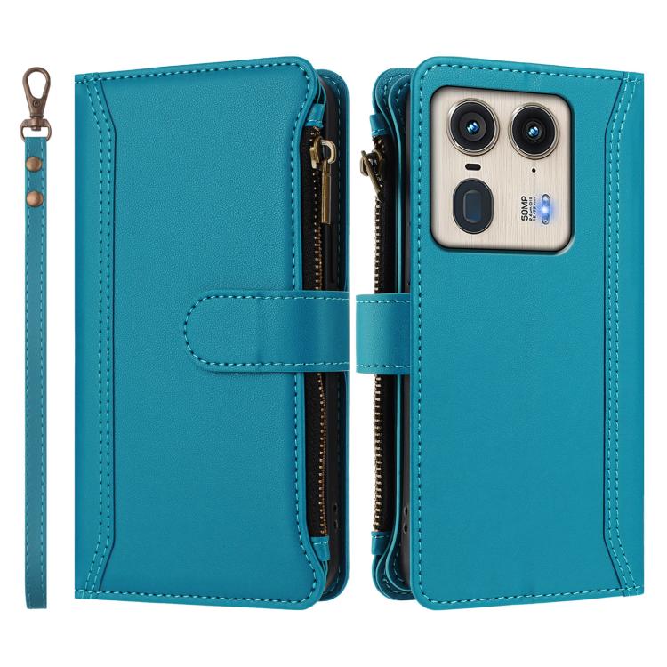 For Motorola Edge 50 Ultra 5G Global Magnetic Closure 9 Card Slots Zipper Leather Case with Hand Strap