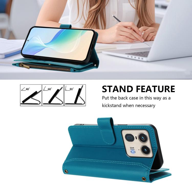 For Motorola Edge 50 Ultra 5G Global Magnetic Closure 9 Card Slots Zipper Leather Case with Hand Strap