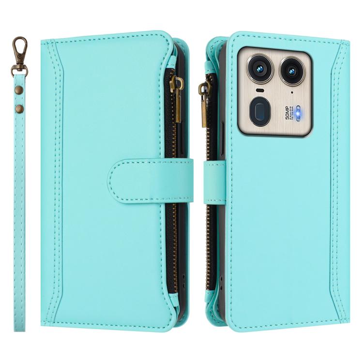 For Motorola Edge 50 Ultra 5G Global Magnetic Closure 9 Card Slots Zipper Leather Case with Hand Strap