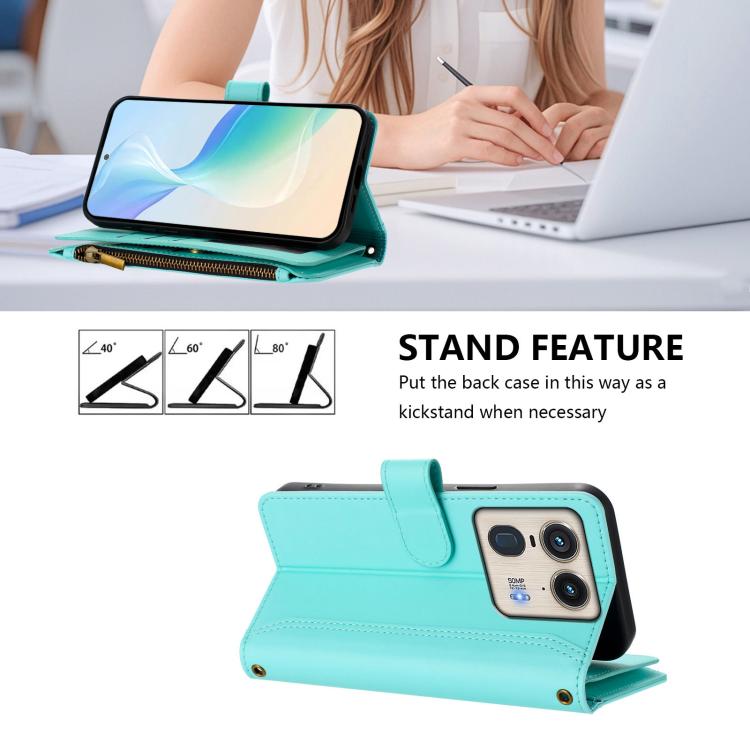 For Motorola Edge 50 Ultra 5G Global Magnetic Closure 9 Card Slots Zipper Leather Case with Hand Strap