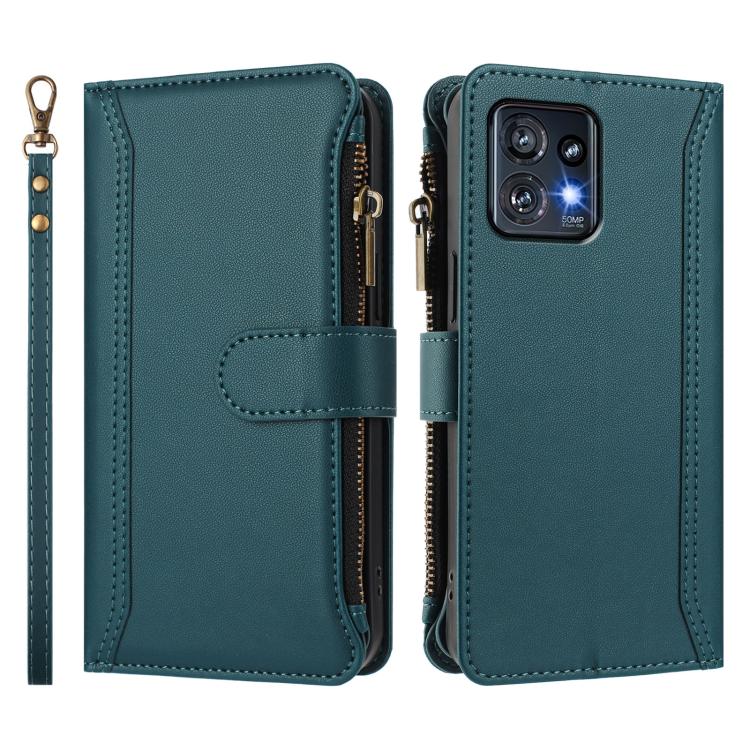 For Motorola Moto X40 / Edge+ 2023 Magnetic Closure 9 Card Slots Zipper Leather Case with Hand Strap