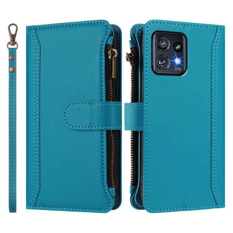 For Motorola Moto X40 / Edge+ 2023 Magnetic Closure 9 Card Slots Zipper Leather Case with Hand Strap