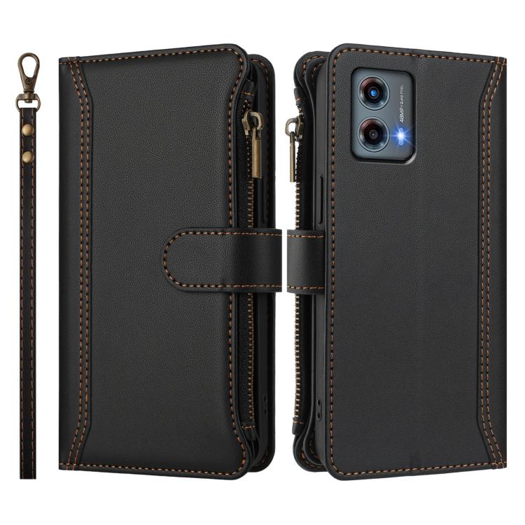 For Motorola Moto G 5G 2023 Global Magnetic Closure 9 Card Slots Zipper Leather Case with Hand Strap