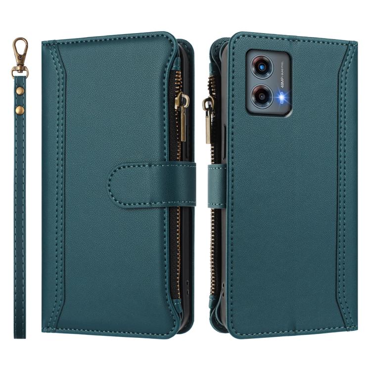 For Motorola Moto G 5G 2023 Global Magnetic Closure 9 Card Slots Zipper Leather Case with Hand Strap