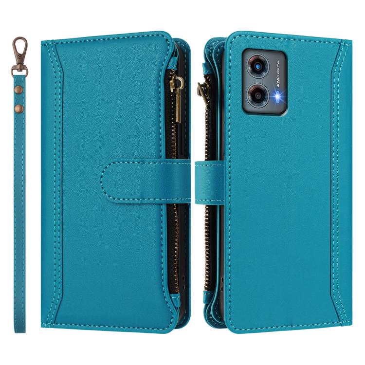 For Motorola Moto G 5G 2023 Global Magnetic Closure 9 Card Slots Zipper Leather Case with Hand Strap