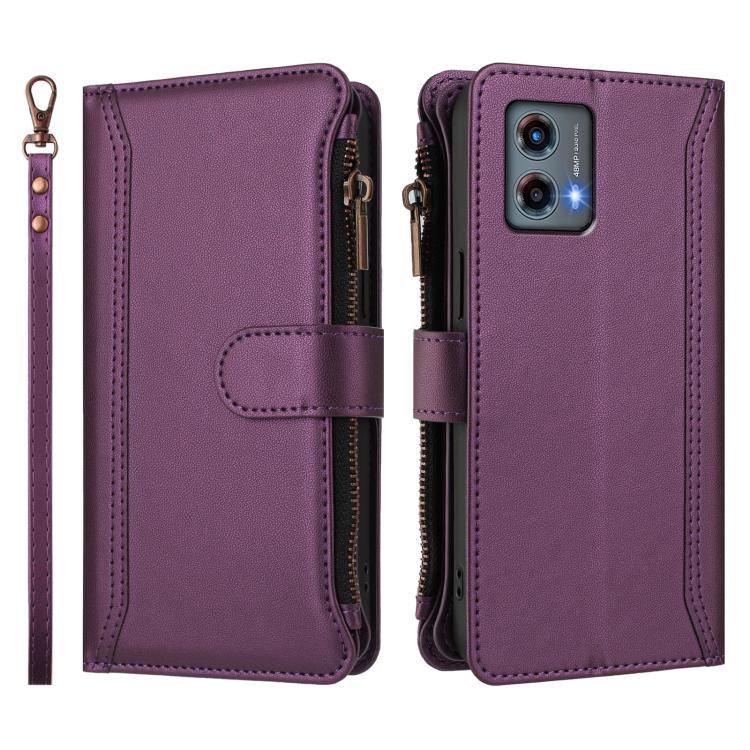 For Motorola Moto G 5G 2023 Global Magnetic Closure 9 Card Slots Zipper Leather Case with Hand Strap