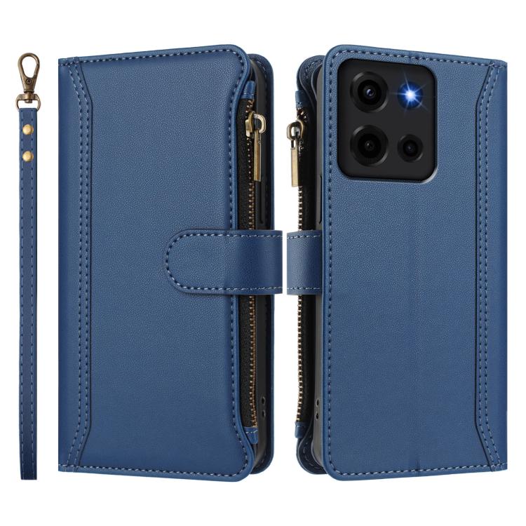 For Motorola Moto G 5G 2025 Magnetic Closure 9 Card Slots Zipper Leather Case with Hand Strap