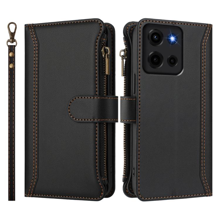 For Motorola Moto G 5G 2025 Magnetic Closure 9 Card Slots Zipper Leather Case with Hand Strap