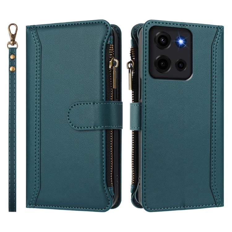 For Motorola Moto G 5G 2025 Magnetic Closure 9 Card Slots Zipper Leather Case with Hand Strap