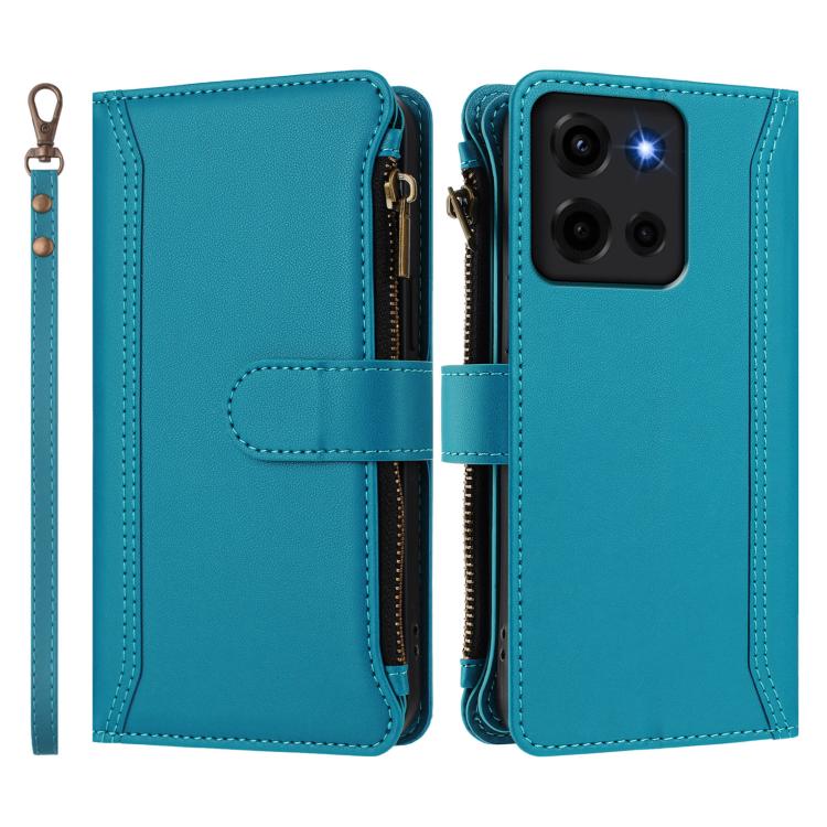 For Motorola Moto G 5G 2025 Magnetic Closure 9 Card Slots Zipper Leather Case with Hand Strap