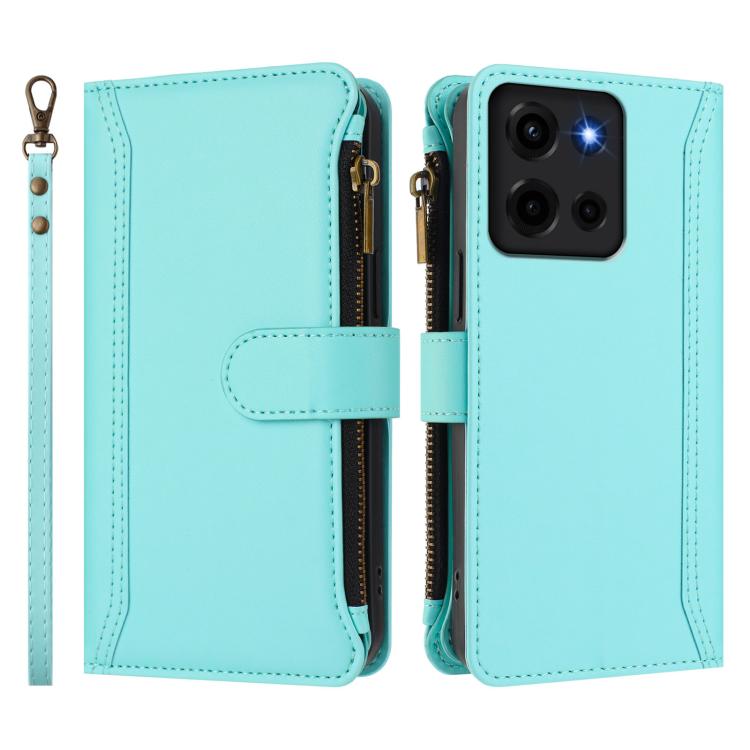 For Motorola Moto G 5G 2025 Magnetic Closure 9 Card Slots Zipper Leather Case with Hand Strap