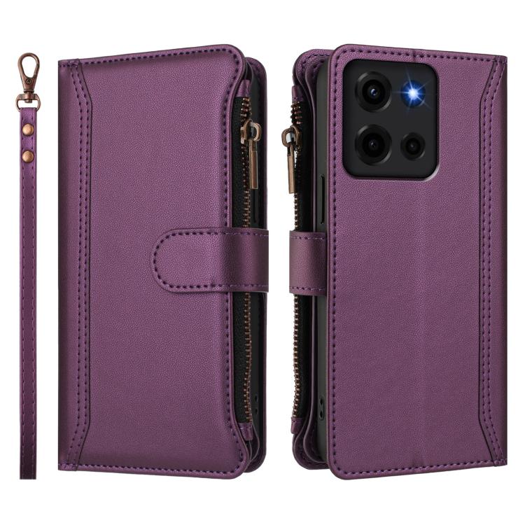 For Motorola Moto G 5G 2025 Magnetic Closure 9 Card Slots Zipper Leather Case with Hand Strap