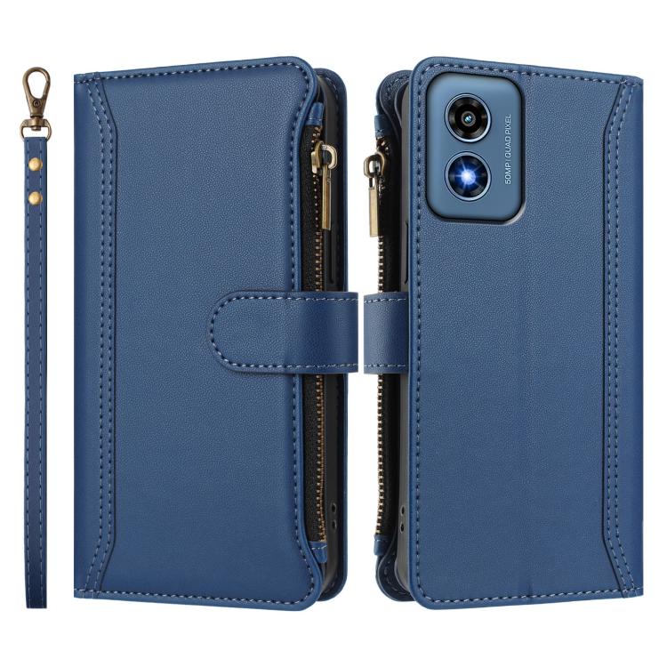 For Motorola Moto G Play 4G 2024 Global Magnetic Closure 9 Card Slots Zipper Leather Case with Hand Strap