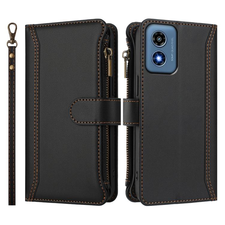 For Motorola Moto G Play 4G 2024 Global Magnetic Closure 9 Card Slots Zipper Leather Case with Hand Strap