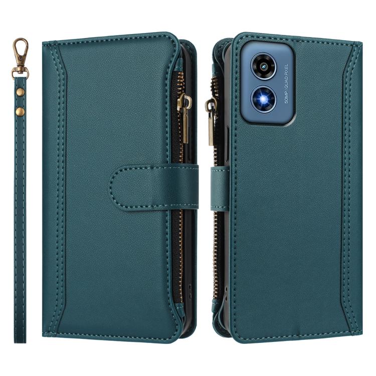 For Motorola Moto G Play 4G 2024 Global Magnetic Closure 9 Card Slots Zipper Leather Case with Hand Strap