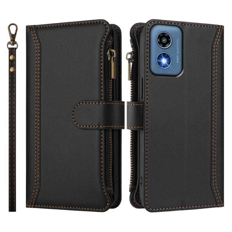 For Motorola Moto G 5G 2024 Global Magnetic Closure 9 Card Slots Zipper Leather Case with Hand Strap