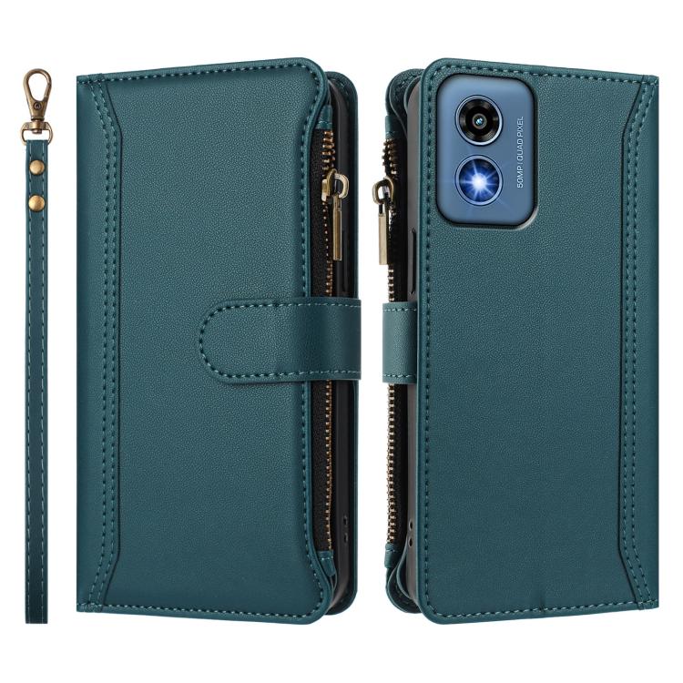 For Motorola Moto G 5G 2024 Global Magnetic Closure 9 Card Slots Zipper Leather Case with Hand Strap