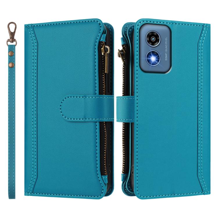 For Motorola Moto G 5G 2024 Global Magnetic Closure 9 Card Slots Zipper Leather Case with Hand Strap