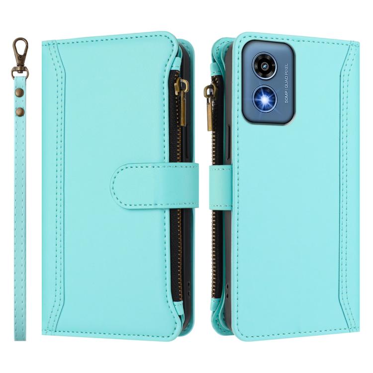 For Motorola Moto G 5G 2024 Global Magnetic Closure 9 Card Slots Zipper Leather Case with Hand Strap