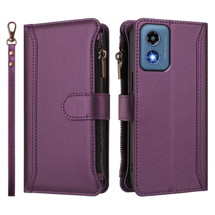 For Motorola Moto G 5G 2024 Global Magnetic Closure 9 Card Slots Zipper Leather Case with Hand Strap