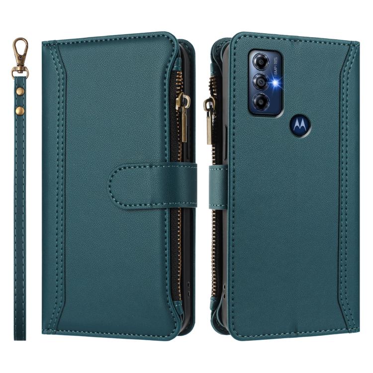 For Motorola Moto G Play 2022 Magnetic Closure 9 Card Slots Zipper Leather Case with Hand Strap