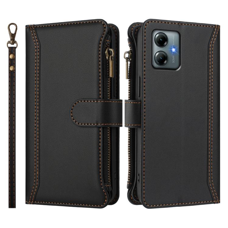 For Motorola Moto G Play 2025 Magnetic Closure 9 Card Slots Zipper Leather Case with Hand Strap