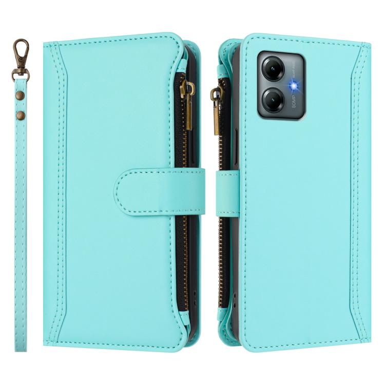 For Motorola Moto G Play 2025 Magnetic Closure 9 Card Slots Zipper Leather Case with Hand Strap