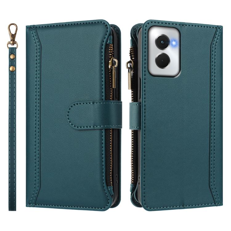 For Motorola Moto G Power 5G 2024 Magnetic Closure 9 Card Slots Zipper Leather Case with Hand Strap