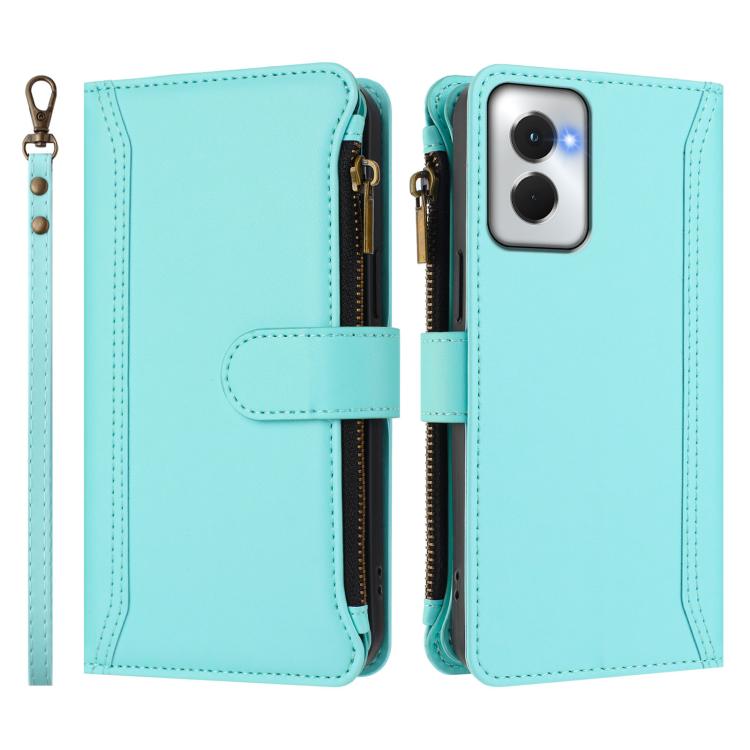 For Motorola Moto G Power 5G 2024 Magnetic Closure 9 Card Slots Zipper Leather Case with Hand Strap