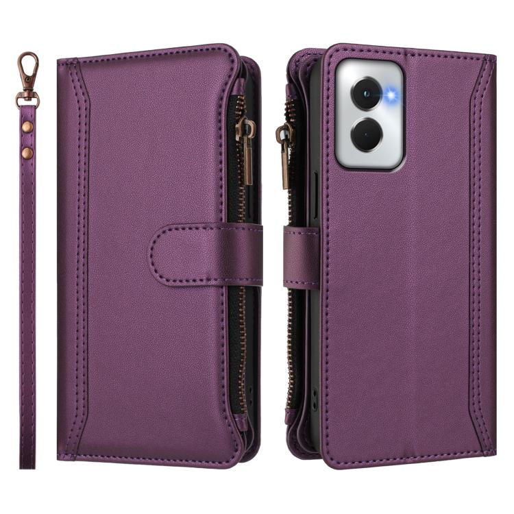 For Motorola Moto G Power 5G 2024 Magnetic Closure 9 Card Slots Zipper Leather Case with Hand Strap