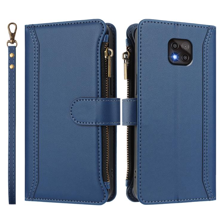 For Motorola Moto G Power 2021 Magnetic Closure 9 Card Slots Zipper Leather Case with Hand Strap