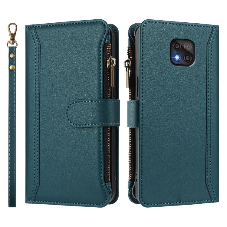 For Motorola Moto G Power 2021 Magnetic Closure 9 Card Slots Zipper Leather Case with Hand Strap