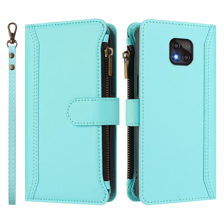For Motorola Moto G Power 2021 Magnetic Closure 9 Card Slots Zipper Leather Case with Hand Strap