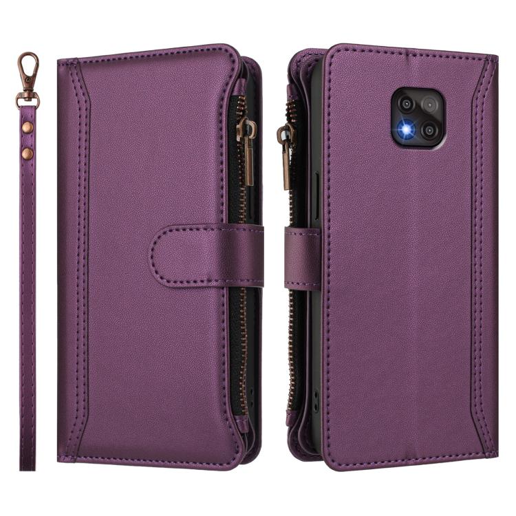 For Motorola Moto G Power 2021 Magnetic Closure 9 Card Slots Zipper Leather Case with Hand Strap