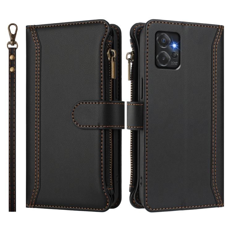 For Motorola Moto G Power 2023 5G Magnetic Closure 9 Card Slots Zipper Leather Case with Hand Strap