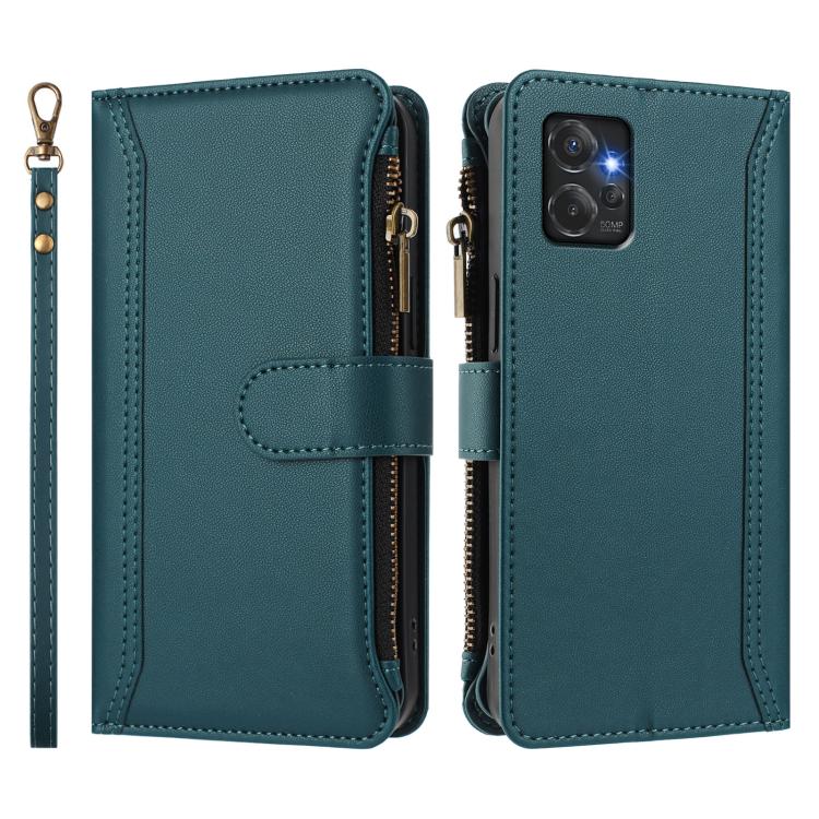 For Motorola Moto G Power 2023 5G Magnetic Closure 9 Card Slots Zipper Leather Case with Hand Strap