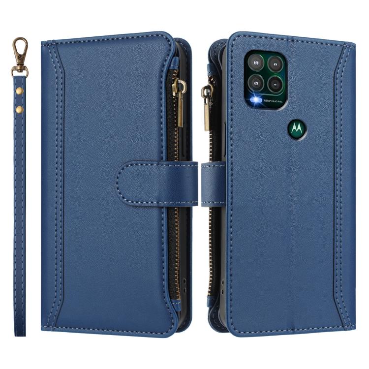 For Motorola Moto G Stylus 5G 2021 Magnetic Closure 9 Card Slots Zipper Leather Case with Hand Strap