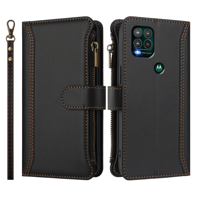 For Motorola Moto G Stylus 5G 2021 Magnetic Closure 9 Card Slots Zipper Leather Case with Hand Strap