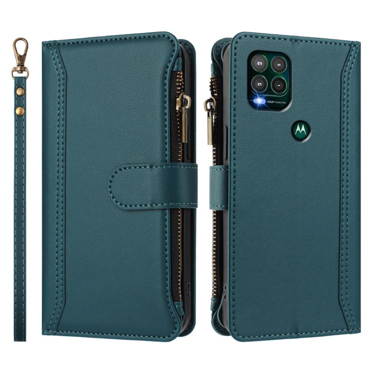 For Motorola Moto G Stylus 5G 2021 Magnetic Closure 9 Card Slots Zipper Leather Case with Hand Strap