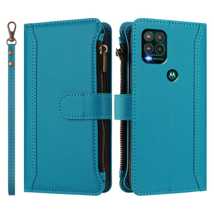For Motorola Moto G Stylus 5G 2021 Magnetic Closure 9 Card Slots Zipper Leather Case with Hand Strap