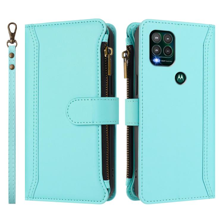 For Motorola Moto G Stylus 5G 2021 Magnetic Closure 9 Card Slots Zipper Leather Case with Hand Strap