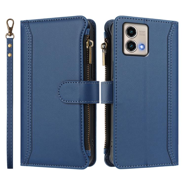 For Motorola Moto G Stylus 5G 2023 Magnetic Closure 9 Card Slots Zipper Leather Case with Hand Strap