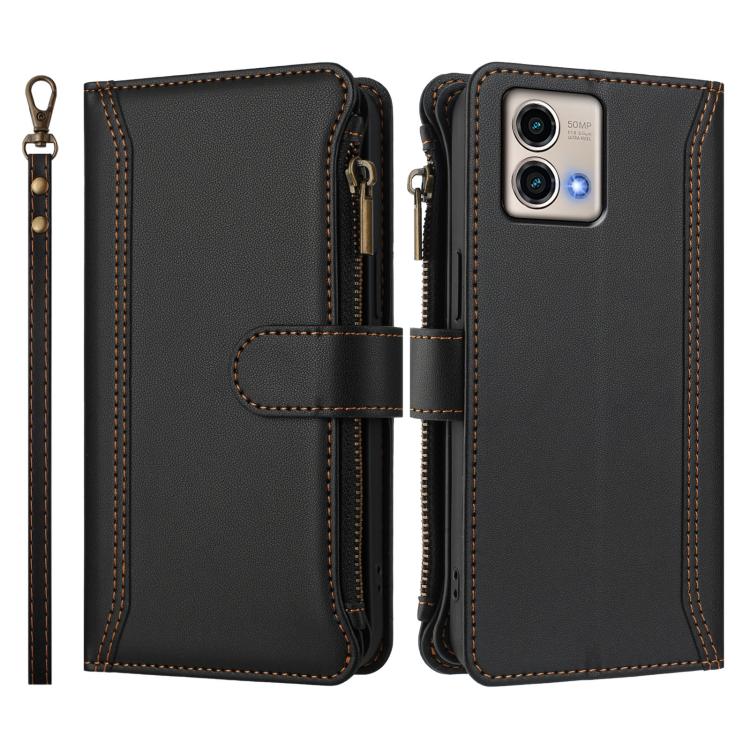 For Motorola Moto G Stylus 5G 2023 Magnetic Closure 9 Card Slots Zipper Leather Case with Hand Strap